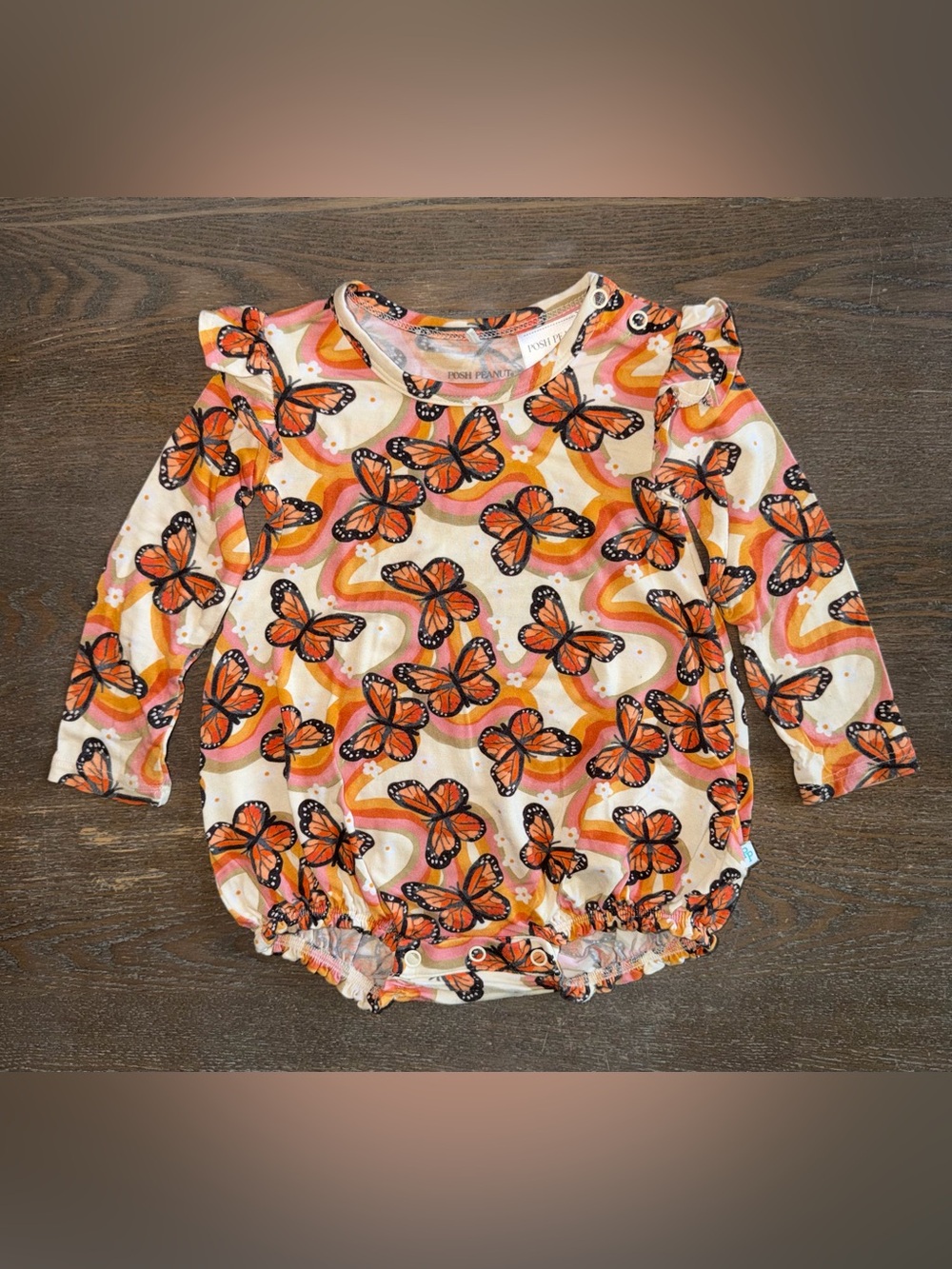 Posh Peanut Bowie Butterfly Long Sleeve Bubble Romper size 6-12m
